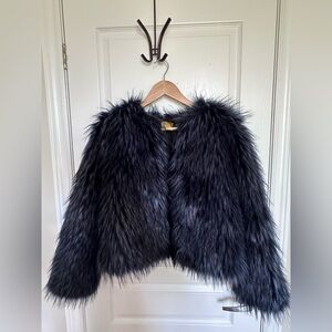 Brand New Without Tags Blue/ Black Faux Fur Coat